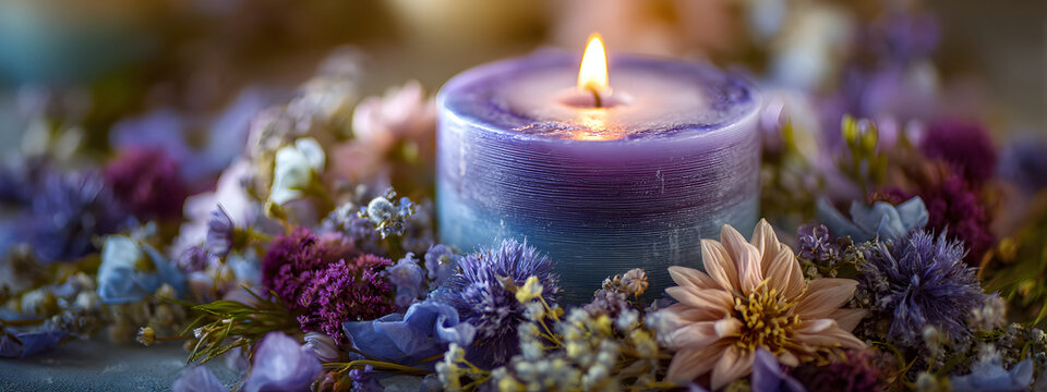 Creative Hut candle surrounded by flowers